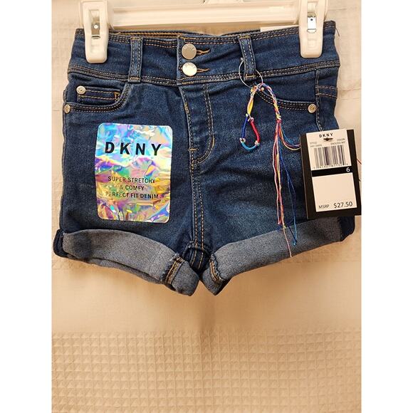 DKNY Girls' Short Size 4 Blue Denim Jeans Super Stretch Adjustable Waist Band - Picture 1 of 5
